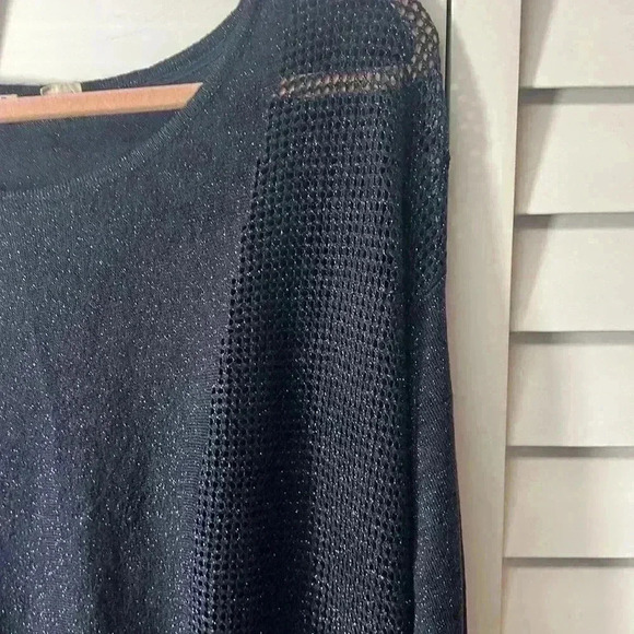 Anthropologie Moth Asymmetrical Metallic Lightweight Sweater Size Small Navy - Picture 6 of 11